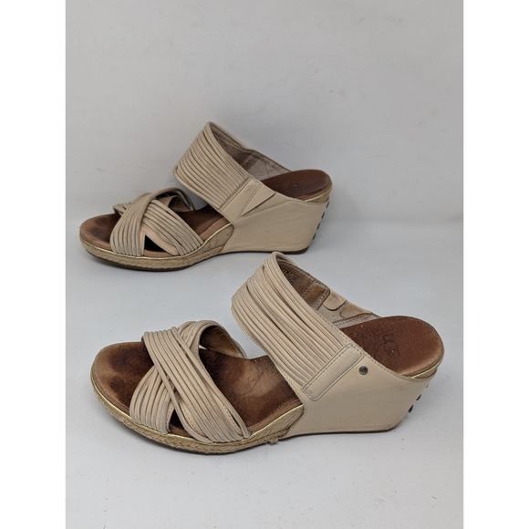 UGG Womens Hilarie Wedge‎ Sandals Tan Strappy 1012184 Boho Cork Size 8.5 - Picture 4 of 8